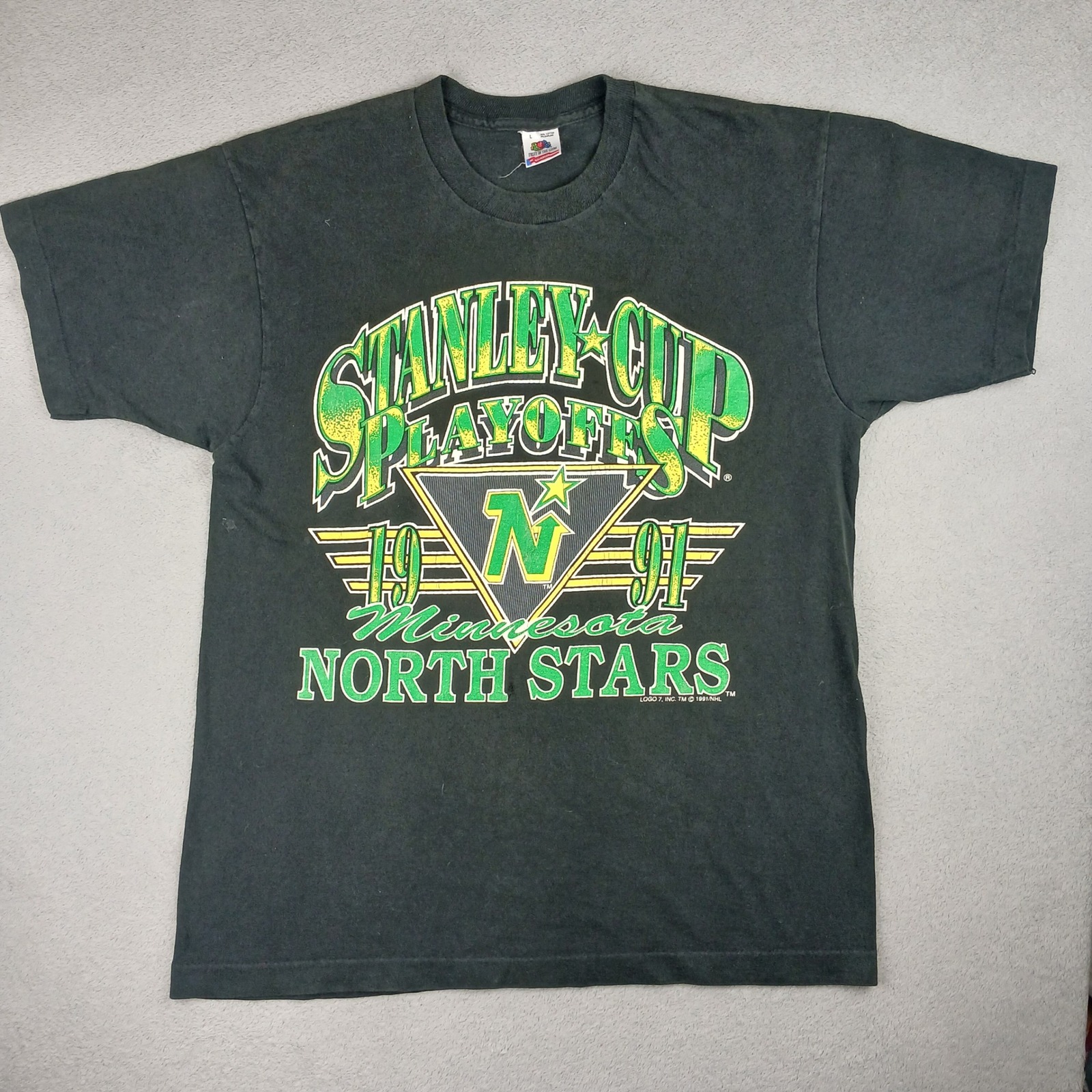 Vintage Minnesota North Stars Stanley Cup Fruit Of The Loom TShirt Mens L 1991